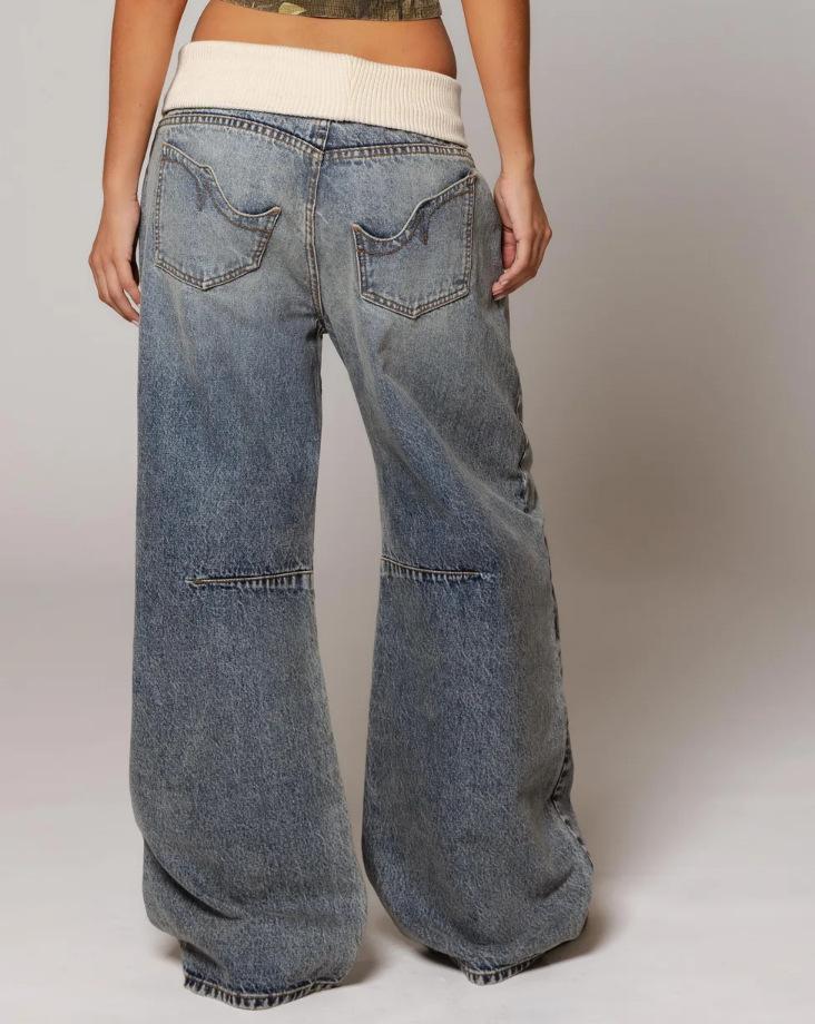 Loose-fitting Straight-leg Jeans With Pockets Fashion Casual Trousers Street-style Pants Women's Clothing