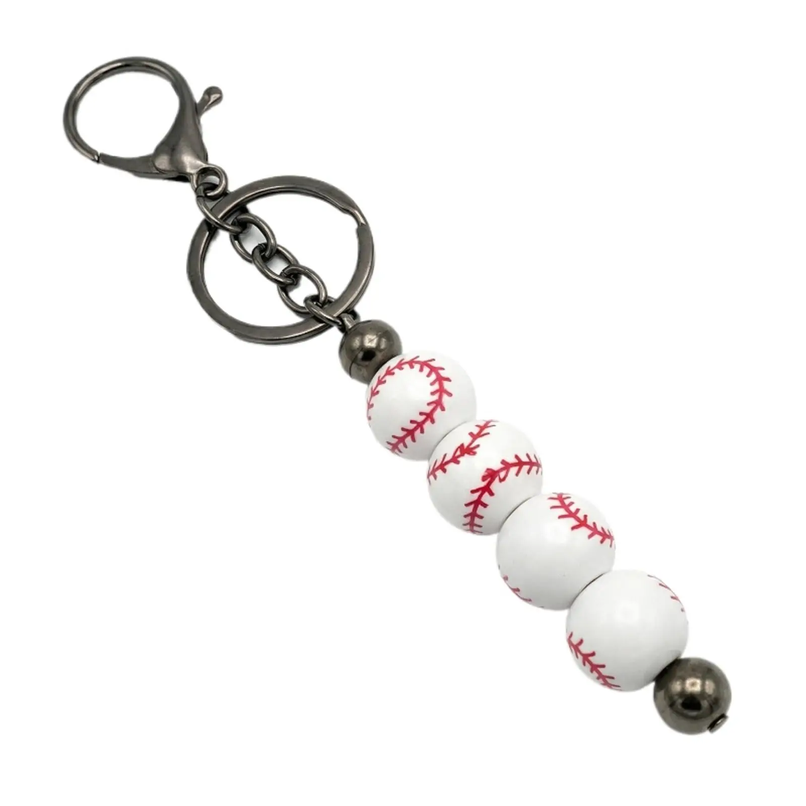 DIY Sport Ball Beaded Keychain, Adjustable Alloy Charm with 4 Basketball, Soccer, or Volleyball Beads for Players & Fans, Colorful Bead Chain Keychains, Soccer Ball Charm Keychains