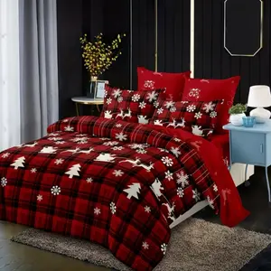 Christmas Theme Plaid Deer Snowflake Quilt Cover Set, 3 Piece Bedding Set, Festive Holiday Decor, Cozy and Warm, Perfect for Home Decoration
