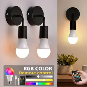 Modern black/white 2pcs battery capacity 1200 mAh, life 6-8 hours simple touch RGB iron wall lamp Nordic suitable for bedroom bedside wall lamp creative living room wall lamp corridor aisle lighting