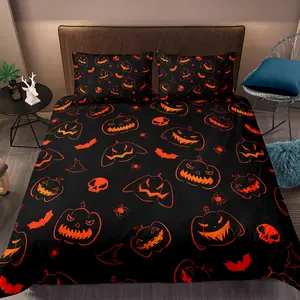 Halloween Pumpkin Bat Bedding Set, Polyester Fabric, Includes Pillowcase(s), Room Decor, Perfect Halloween Gift