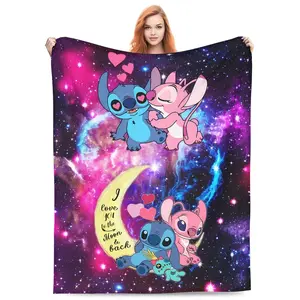 DISNEY CLASSIC Stitch & Lilo Cartoon Flannel Fleece Throw Blanket – Soft, Warm for Couch, Bed, Camping, Travel, and Holiday Decorations Cozy Comfort with Galaxy Design, Cozy Travel Blanket