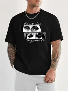 The Eyes Chico They Never Lie"  Slogan + Black and White Eye Print, with a Vintage Vibe and Full Streetwear Feel. Classic Crew Neck Design, Made with Breathable and Skin-friendly Summer Fabric, Comfortable and Non-stuffy. Unisex for Adults
