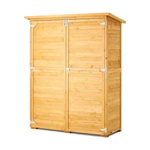 summervibes Large Wooden Outdoor Storage Shed, 55x67.5cm Garden Tool Cabinet with Waterproof Roof, Metal Frame, Double Locks, Lockable Doors, Shelves and Floor