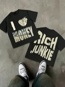 I Love Money & Rich Junkie Oversized T-Shirt 2-Pack - TikTokShopBlackFriday Deals FallFashion, Trendy Streetwear Top, Grunge Wealth Graphic Print, Stylish Casual Outfit, Versatile Daily Wear Essential, Viral TikTokShopFallDealsForYou Pick