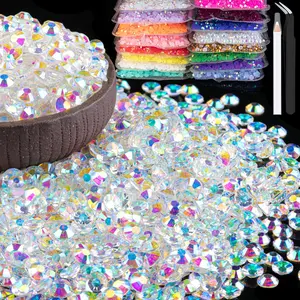 6000count 4mm Resin Rhinestones Bulk, Transparent AB Flatback Round Jelly Rhinestones Bedazzling Non Hotfix Crystal Gems Large Quantity Wholesale for DIY Crafts Clothes Tumblers Face Makeup Manicure