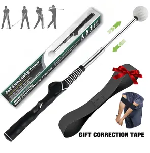 IEKEODI Retractable Golf Swing Trainer, Golf Grip Trainer and Right-Handed Golf Training Aid for Chipping Hitting, Ideal Golf Swing Training Aid with Arm Band for Indoor & Outdoor Use(Black)