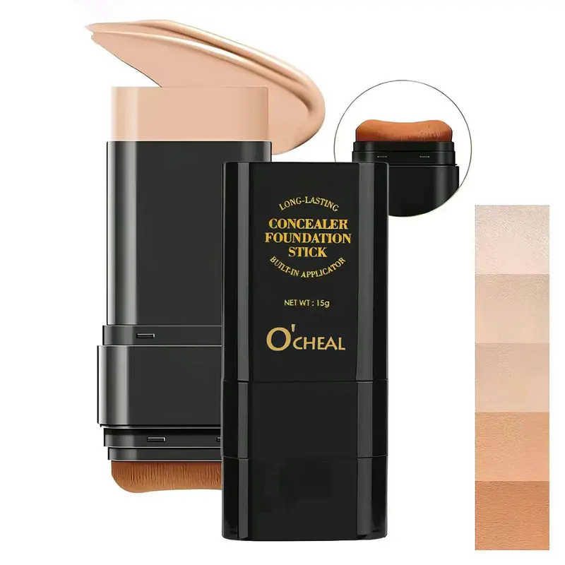 2-in-1 Foundation & Contour Stick with Brush - Alcohol-Free Hydrating Concealer Stick, Moisture-Lock Formula for Any Skin Type, Long-Wear Base, Shade 01 Ivory, Adults, Fixes Uneven Skin Tone, Hydrates for Flawless Complexion (Bottle Packaging)