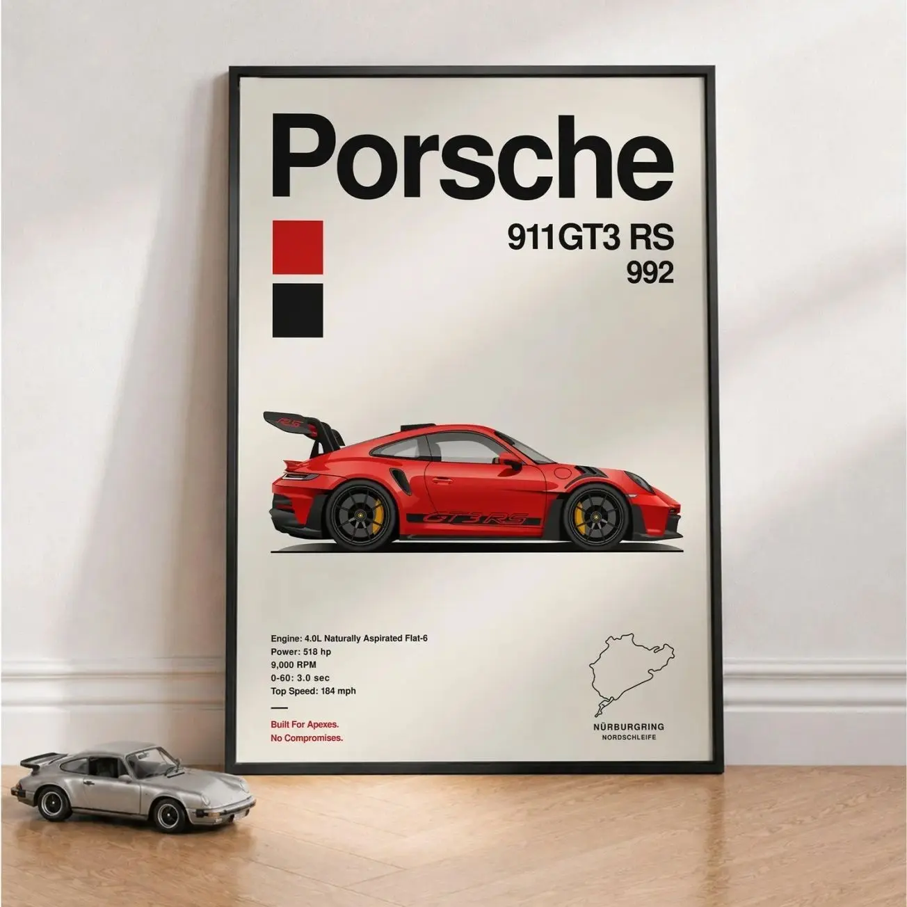 Retro Sports Car Art Print, Minimalist Automotive Wall Decor, Modern Car Poster V