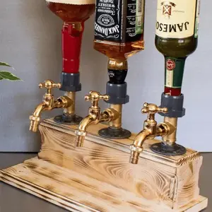 Wooden Liquor Dispenser Whiskey Cocktail Alcohol Faucet Drink Dispenser Station Beverage Wine Racks Bar Party Carnival Tools