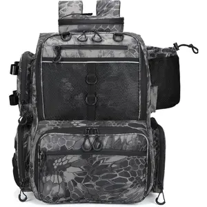 Fishing Tackle Backpack with Rod Holders, Bottle Holder, Storage Bag Store Fishing Gear