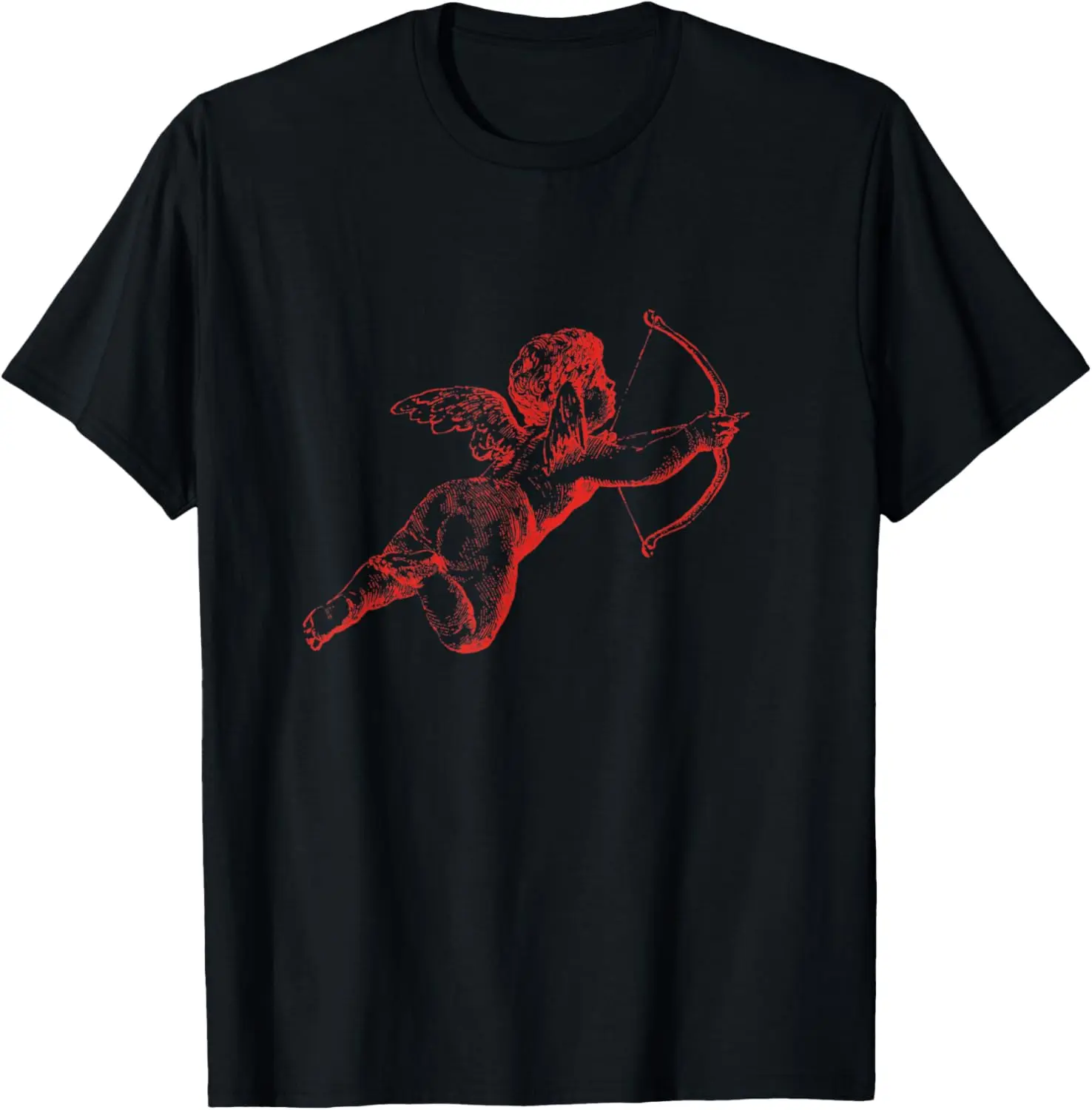 Lady's 100% Cotton Casual Vintage Short-Sleeve Round-Neck Top, Tshirt with Cherub Angel Graphic for Everyday Wear