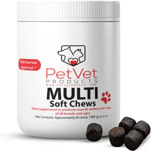 PetVet Products Multi Soft Chews for Dogs Beef Liver Flavor 60 Chews with Multivitamins Probiotics Glucosamine for Digestive & Immune Health