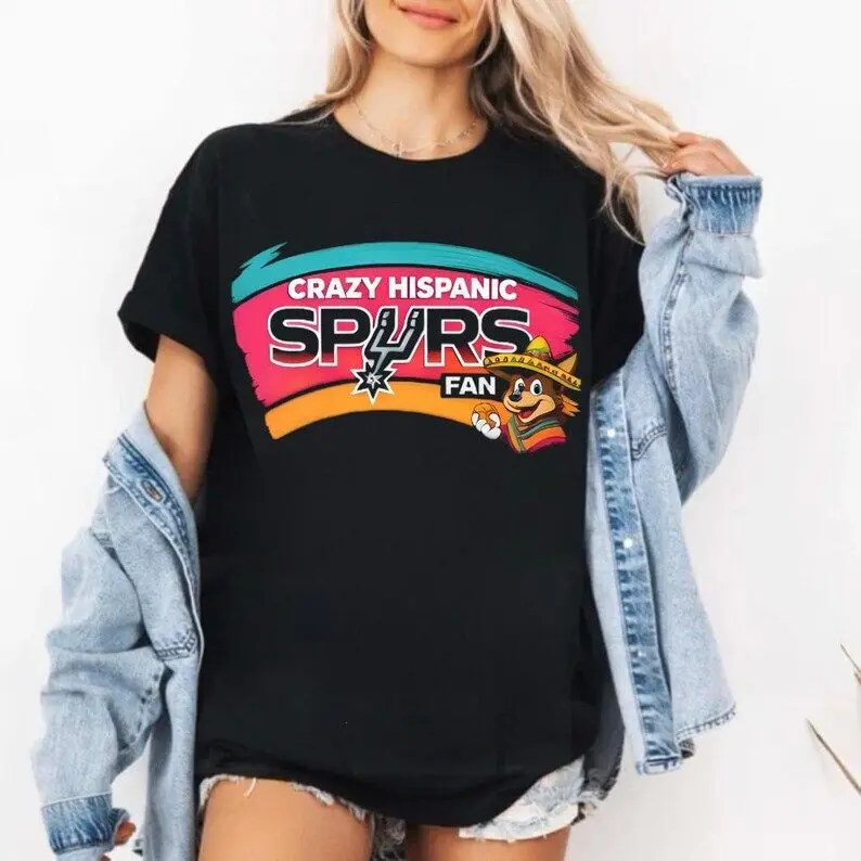 Crazy Hispanic Spurs Fan Graphic T-Shirt - Unisex Retro Basketball Team Pride Short Sleeve Crew Neck Tee