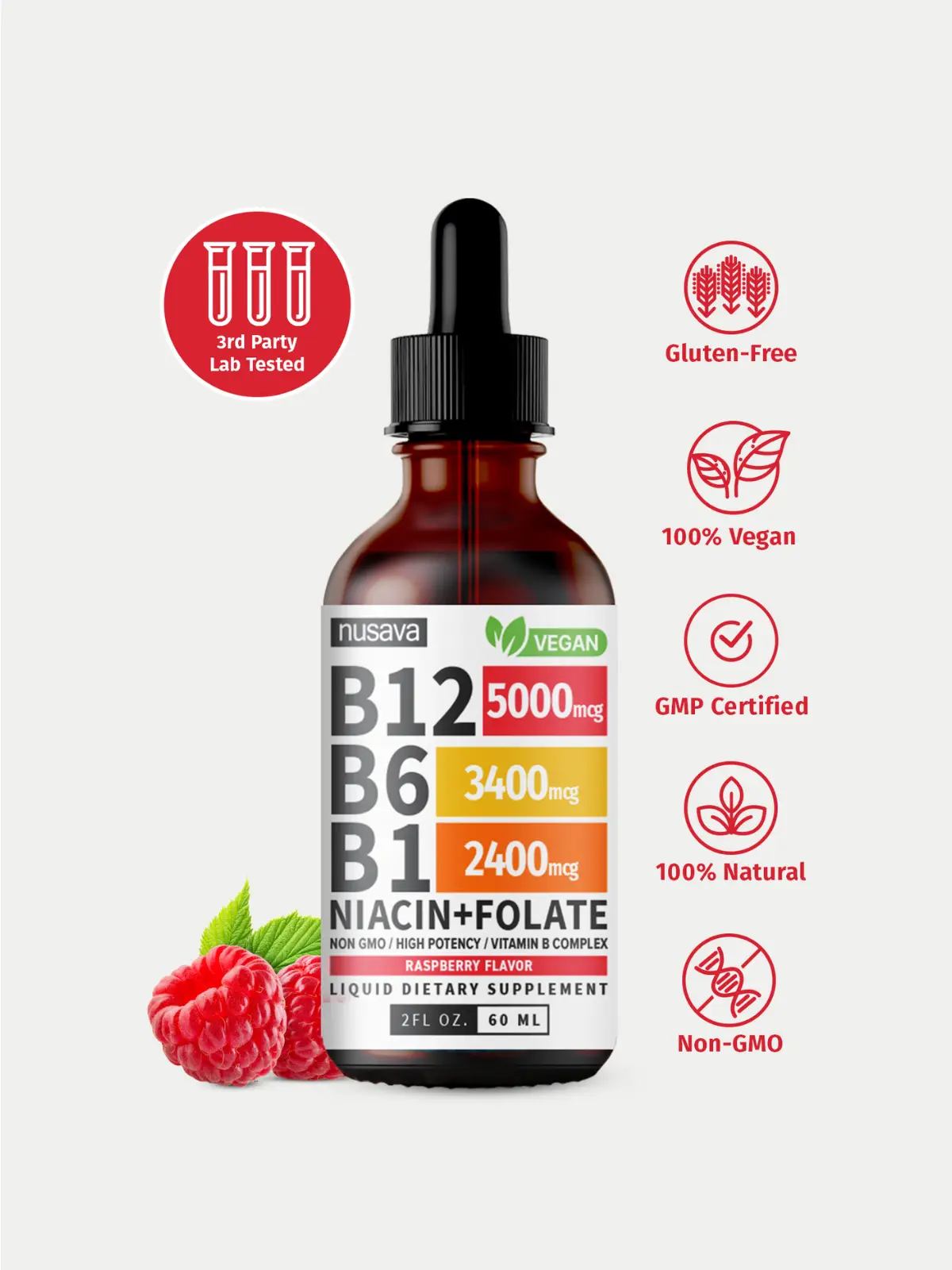 (1-PACK) Vitamin B12 Liquid Supplement Drops with B6, B1, Niacin & Folate - Edible Support for Energy, Brain & Heart, Non-GMO & Gluten-Free, 4 FI Oz