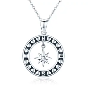 Compass Necklace 925 Sterling Silver Celestial Necklace Compass Pendant Necklace Travel Necklace Graduate Necklace Compass Jewelry Gift for Women Girls