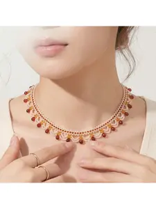 Retro Bohemian style woven seed bead necklace handcrafted beadwork collarbone chain design necklaces