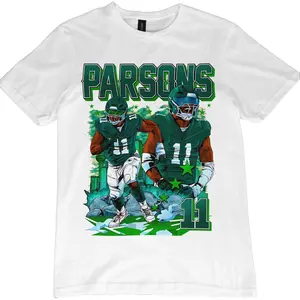 Micah Parsons Graphic Tee, Menswear Crew Neck Football Streetwear T-Shirt, Unisex Casual Regular Fit Cotton Tops, Good Vintage Hip-Hop Bold Retro Apparel, Men Round Neck Y2K Sports Tees