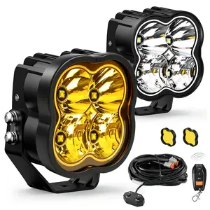 YBYZ Neutron-Core Series 4" 200W High Power LED Pods - Beam Headlight, 15000LM Ultrabright RGB Backlight, Wireless Remote, Spotbeam Strobe Work Lights with Covers, LED Front Lights for Heavy Duty Trucks (Pair)
