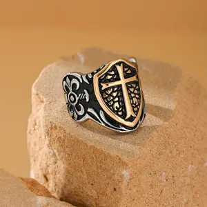 Stainless Steel Male Shield-Shaped Grunge Ring - Vintage Hip-Hop Punk Geometric Fashion Jewelry Accessories, Sizes 7-15, for Banquets, Daily Wear, Thanksgiving Grunge Rings,summerwins