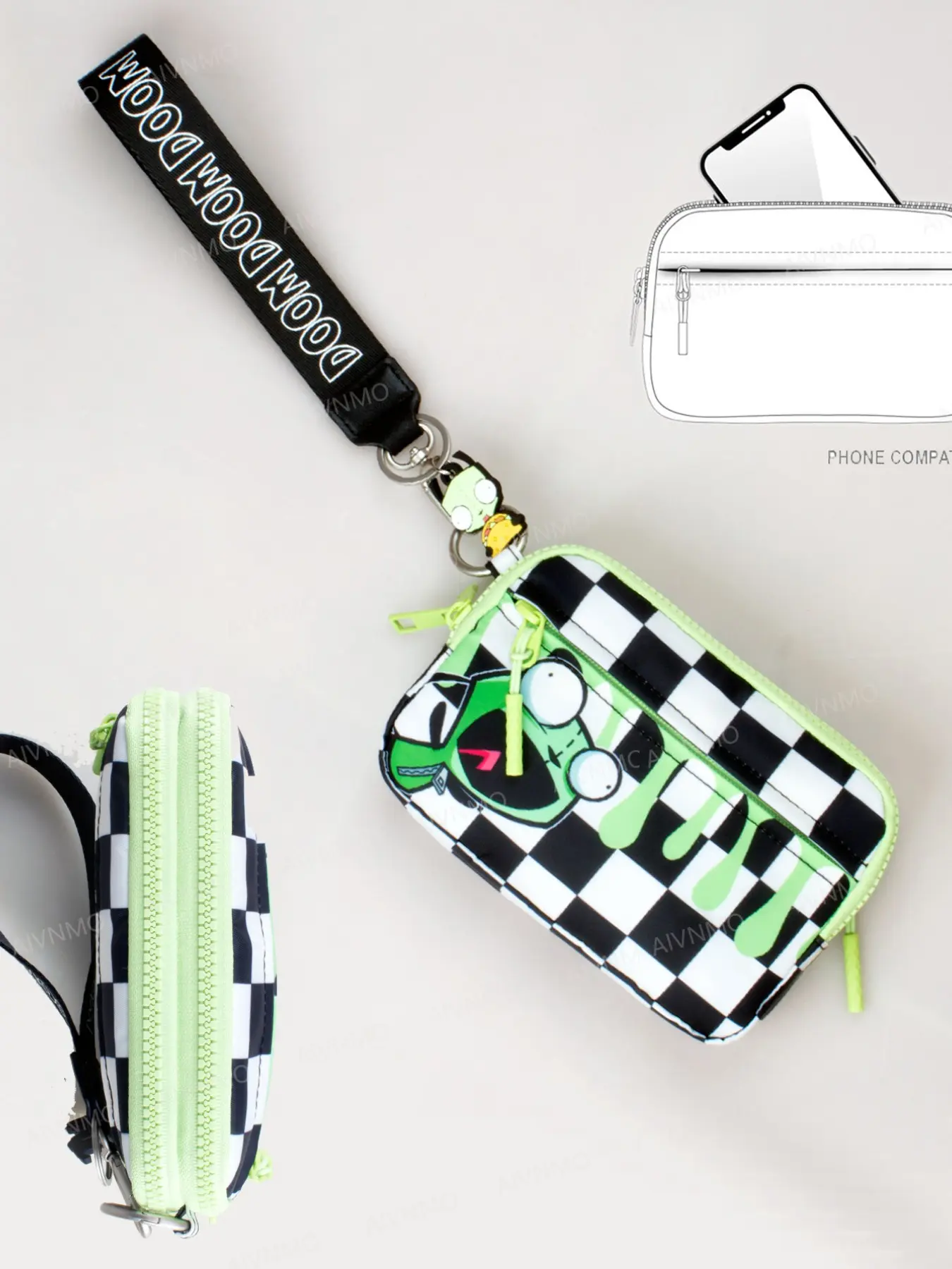 Women's Colorful Plaid Two-in-One Wallet, RFID Theft-Proof Nylon Phone Bag, Multi-Functional Wristlet, Zipper Wristlet Purse, Stylish and Practical Cell Phone Purse, RFID Blocking Purse