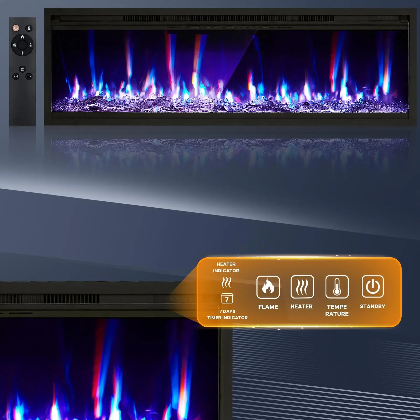Garvee Slim 68" Electric Fireplace with Multi-Color Flames, Remote & Touch Control, Dual Wattage Heater, Recessed or Wall Mount, Timer Function, and Automatic Shut-Off for Convenient Heating