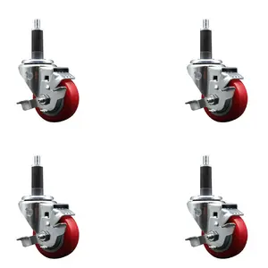 Service Caster SCC-EX20S314-PPUB-RED-TLB-1-4 Polyurethane Swivel Expanding Stem Caster with 3 in. Red Wheels & 1 in. Stems - Set of 4