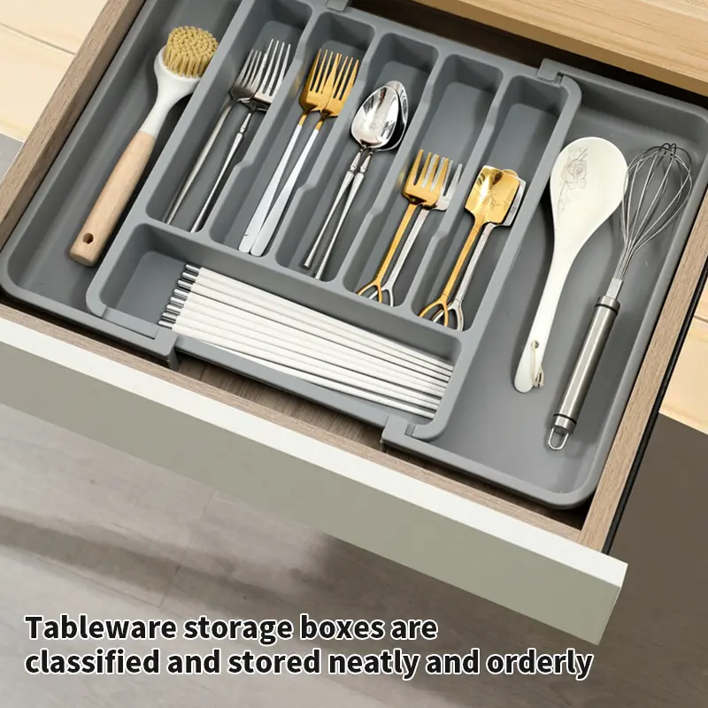 Expandable Utensil Tray Adjustable Cutlery Organizer Drawer Storage Box
