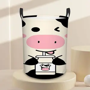 Home Kitchen Storage Basket,Playful Cow With Spots Background.,Foldable Laundry Basket, Space-Saving Wardrobe Storage Basket, Convenient Handle, Suitable For Bathroom, Laundry Room, Bedroom - Interesting Home Decor.