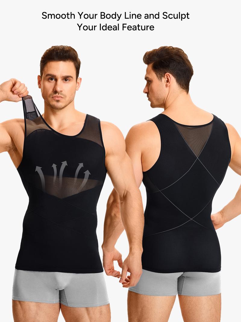 【Nebility】Men’s Mesh Fabric Breathable Compression Shapewear Vest – Slim-Fitting, High Elasticity, Seamless Menswear for Daily Wear Tummy Control