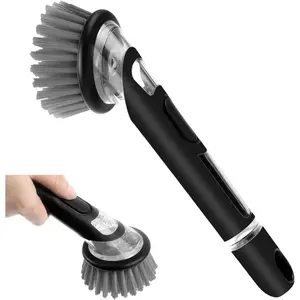 Dish Brush with Soap Dispenser, Advanced Soap Control Dishwashing Brush, Dish Scrub Brushes with Handle, Kitchen Scrubbers for Dishes, Pan, Pot, Sink Cleaning Brushes
