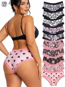 Morvia 10Pcs Value-Pack Hipster Underwear, Gothic-Luxe & Heart Prints, High-Elasticity Lingerie Set, Soft-Lace Women's Panties