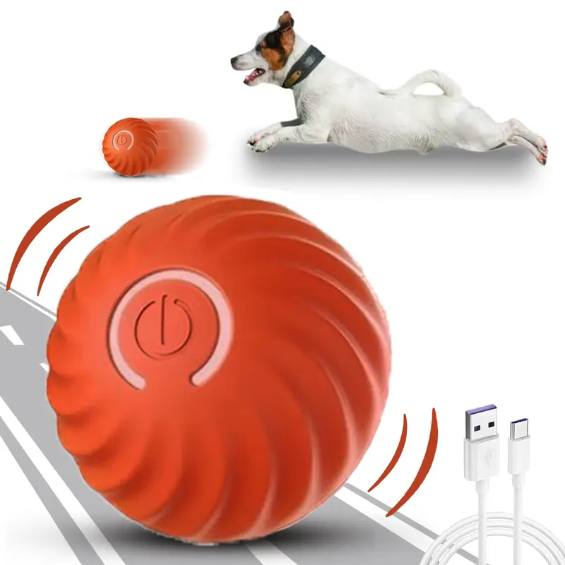 Striped Rechargeable Rubber Automatic Rolling Dog Ball Toy with 2 Cou Design, 2.7x2.7x2.7 in, 2.89 oz, Motion-Activated LED, USB-Charged, Mental Stimulation for Small-Medium Dogs (usb-GTTQ-8)