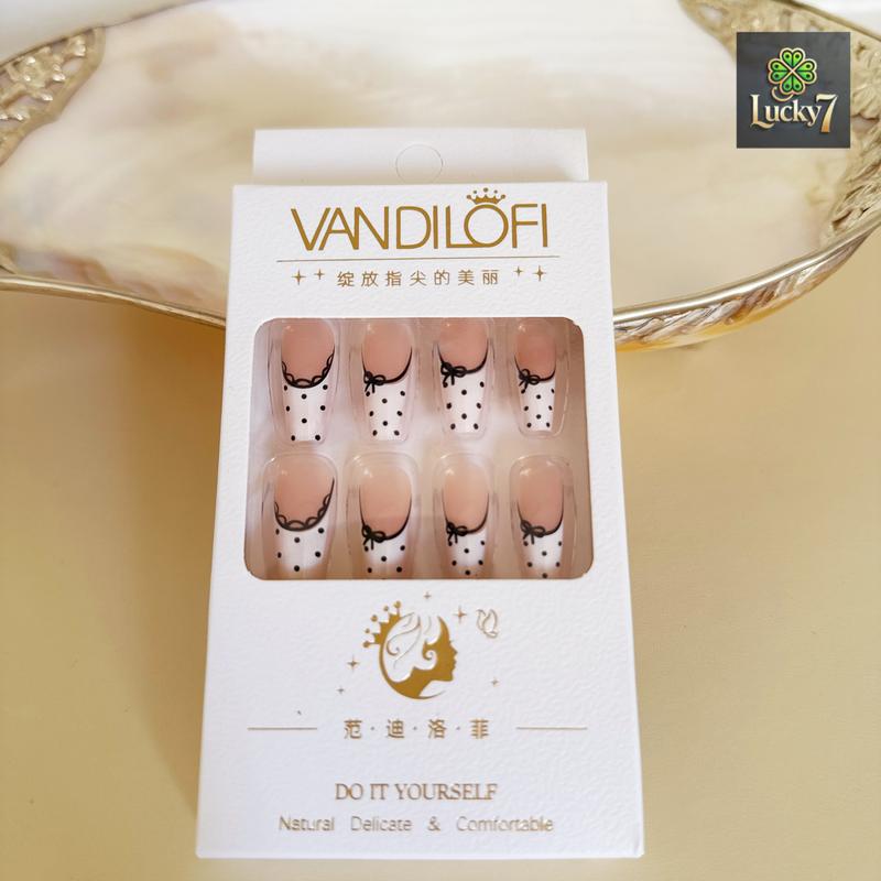 Press On Nails Set | 24-30pcs Fake Nail Tips | French, Leopard, Heart, Black Stiletto, Cartoon, Nude, Glitter for DIY Manicure