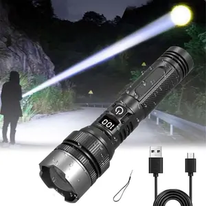 2-in-1 Power Bank Flashlight.LED Flashlight, USB Rechargeable, Zoomable, Hunting Tactical Flashlight - Ideal for outdoor camping, fishing, garden use, and nighttime security