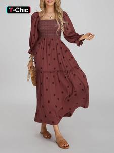 women's floral embroidery pocket shirred a line dress, boho fashion long sleeve square neck dress for daily holiday vacation wear, ladies dress for all seasons, holiday summer dress, summer wear, dresses for party, birthday dresses