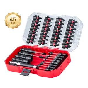 【DealsForYouDays】VEVOR 45-Piece Magnetic Screwdriver Bit Set, Includes Phillips, Slotted, Square, Torx Bits, Hex Nut Sockets & Extension Rod, Transparent Storage Case, High-Strength S2 Alloy Steel, Blackened Finish, Premium Materials
