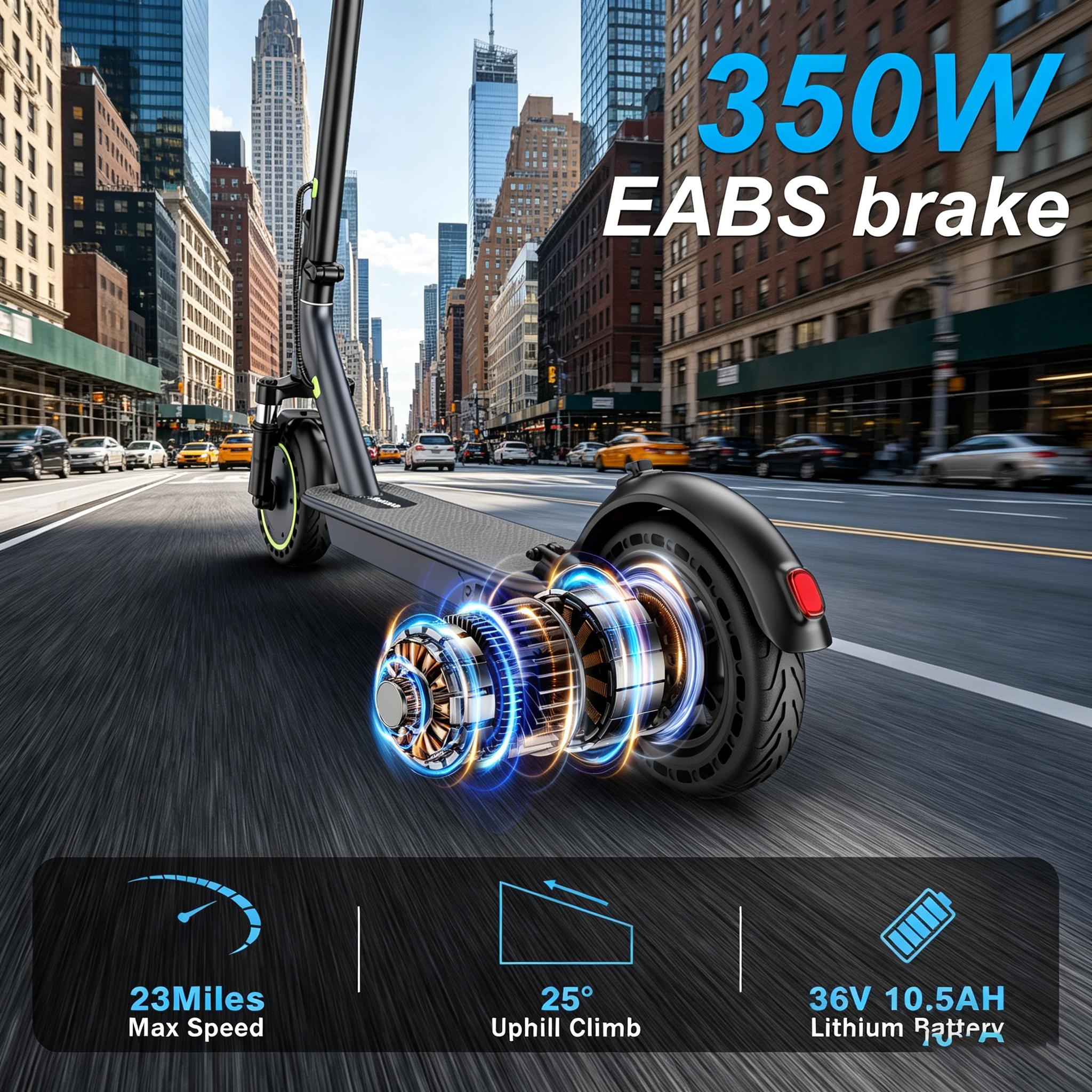 A Foldable Electric Scooter for Adults 8.5/10/14" Solid Tires 350W/500W Up to 24 Miles Long Range Safe Dual Braking & App Control