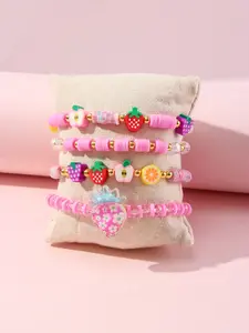 4pcs/set Multicolor Acrylic Fruit Beaded Bracelets Set, Perfect for Girls' School Birthday Party Gifts, Casual Daily Wear Accessories