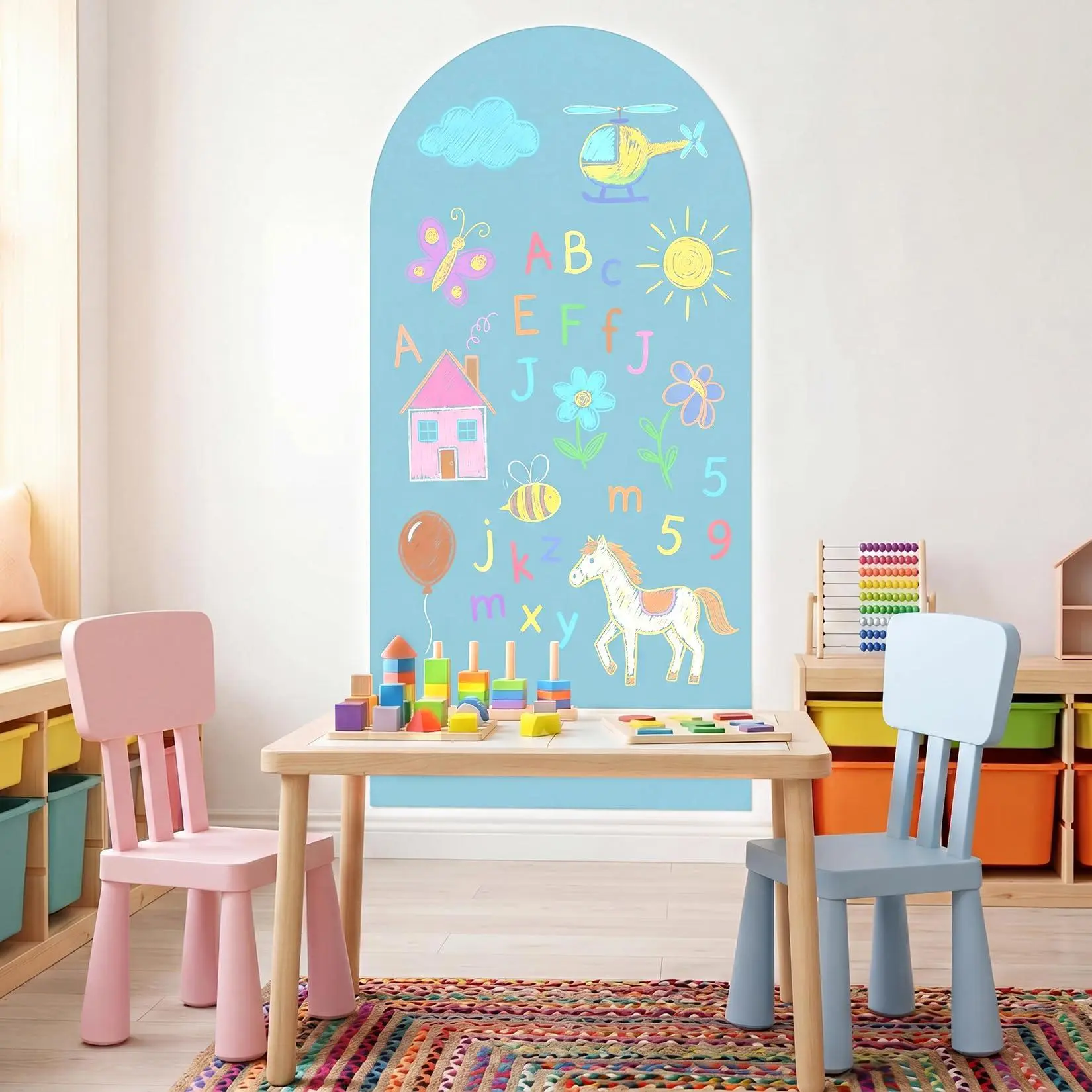 Magnetic Chalkboard Wall Decal for Kids, Removable Arched | Blackboard with Alphabet Magnets, Chalk Set, Eraser & Holder, Fun Educational Board for Playroom Nursery Training Room