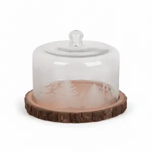 Glass Cloche Cake Stand with Wood Base