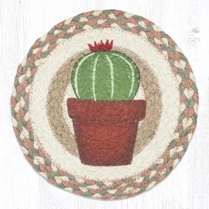 212 MAIN MSPR-661 10 in. Hand-Stenciled Natural Jute Round Coaster, Cactus Print, Kitchen Tableware for Drinks