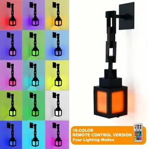 1pc Minecraft Remote Control Lantern, Color Changing Night Light for Bedroom, Dimmable & Adjustable Mood Lamp, Rechargeable Model Gift, Adjustable Brightness Light, Illuminated Lantern