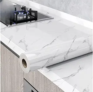 Glossy Marble Paper Granite Gray/White Peel and Stick Wallpaper Self Adhesive Removable 15.8″ ×118″ Waterproof Vinyl PVC for Kitchen Countertop & Furniture