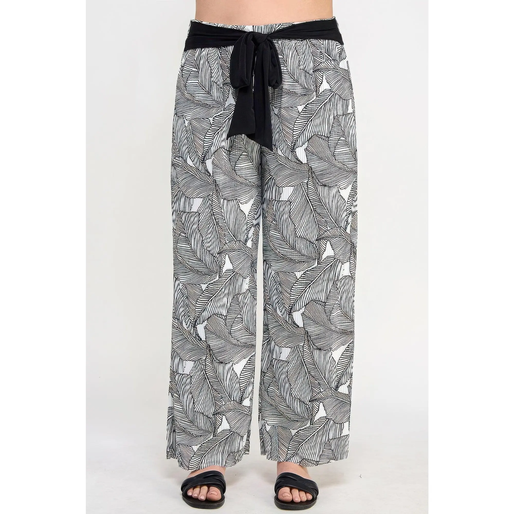 Plisse Palm Print Pants