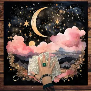 Tarot Tablecloth, 1 Count Dreamy Stars Cloud and Mountain Pattern Tarot Card Tablecloth, Witchcraft Astrology Divination Board Tablecloth