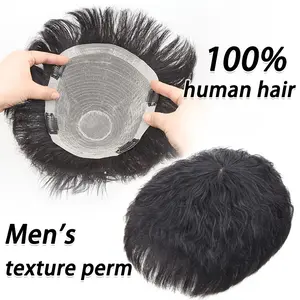 Wholesale Hot Sell 2025 Men'S Natural Looking Human Hair Topper - Invisible Seamless Hairpiece with Curly Wave Texture, Realistic Volume & Fullness, for Bald Spots, Thin Hair, Hairstyling - Compatible with All Hair Types (Men), Hair Stylist Gifts, Hair Lo