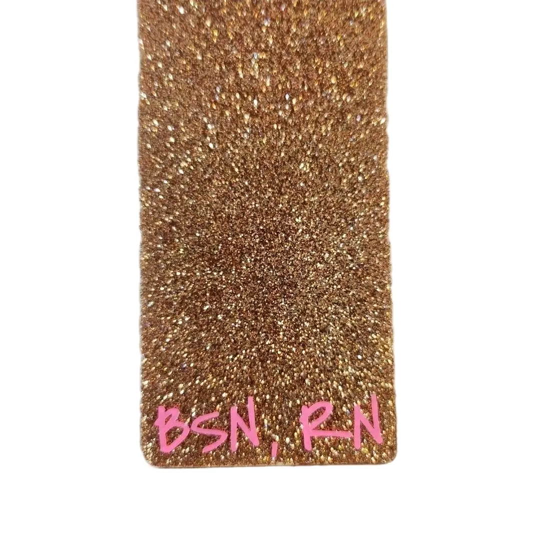 Gold Glitter Finish Extended Horizontal-Vertical Badge Buddy for Medical Professionals - Personalized Acrylic Blanks, Epoxy Resin ID Badge, Custom Design, Varied Colors, Foil Usage