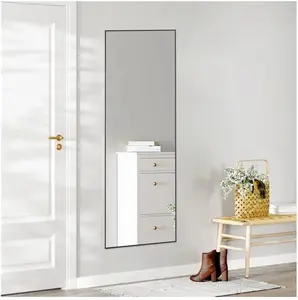 64"x21" Full Length Rectangular Mirror Wall or Leaning Aluminum Alloy Frame with Stand Black Decor Durable