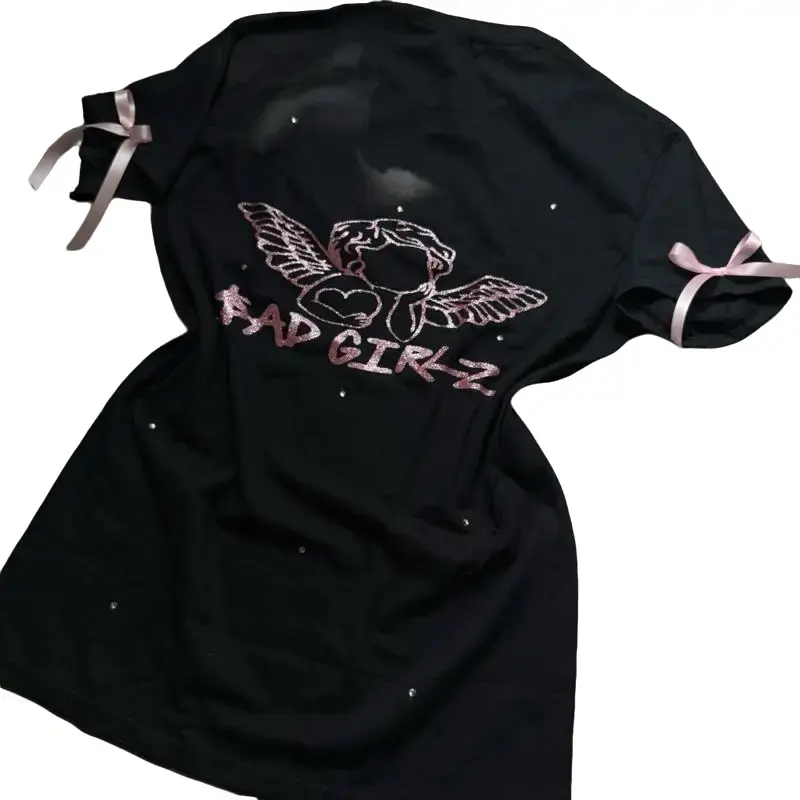 Sad Girlz COQUETTE PINK LOGO Rhinestone Tee